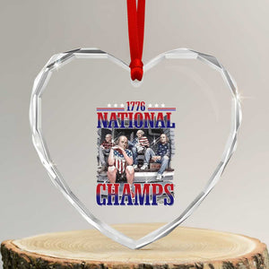 1776 National Champs Heart Crystal Glass Ornament Funny Founding Father USA 250th Anniversary