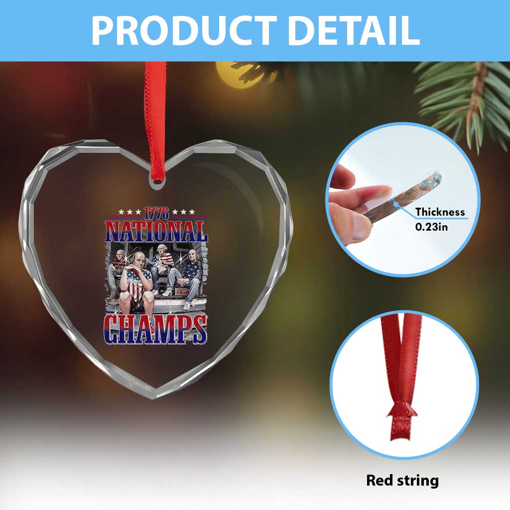 1776 National Champs Heart Crystal Glass Ornament Funny Founding Father USA 250th Anniversary