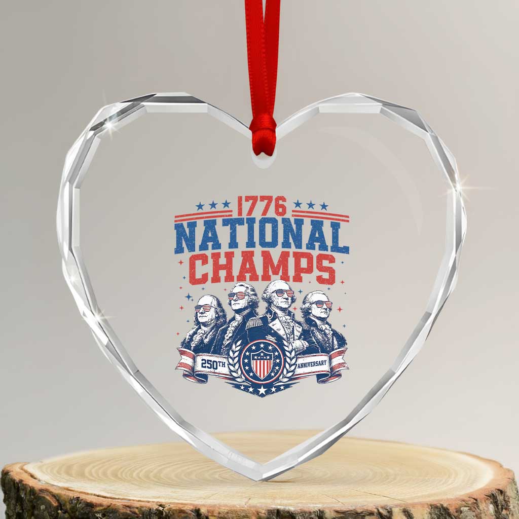 1776 National Champs Heart Crystal Glass Ornament Funny Founding Fathers Sunglasses Patriotic 4th of July