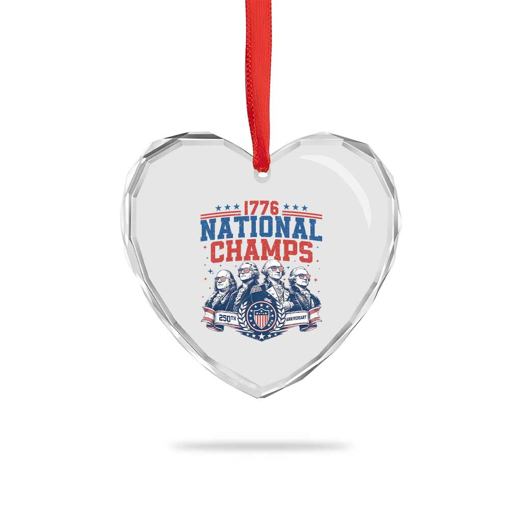 1776 National Champs Heart Crystal Glass Ornament Funny Founding Fathers Sunglasses Patriotic 4th of July