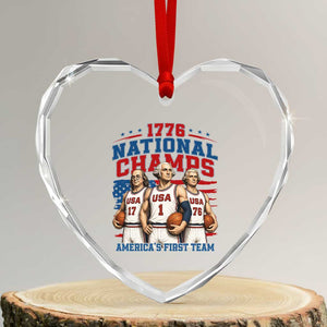 1776 National Champs Heart Crystal Glass Ornament Patriotic Founding Fathers Basketball Undefeated America