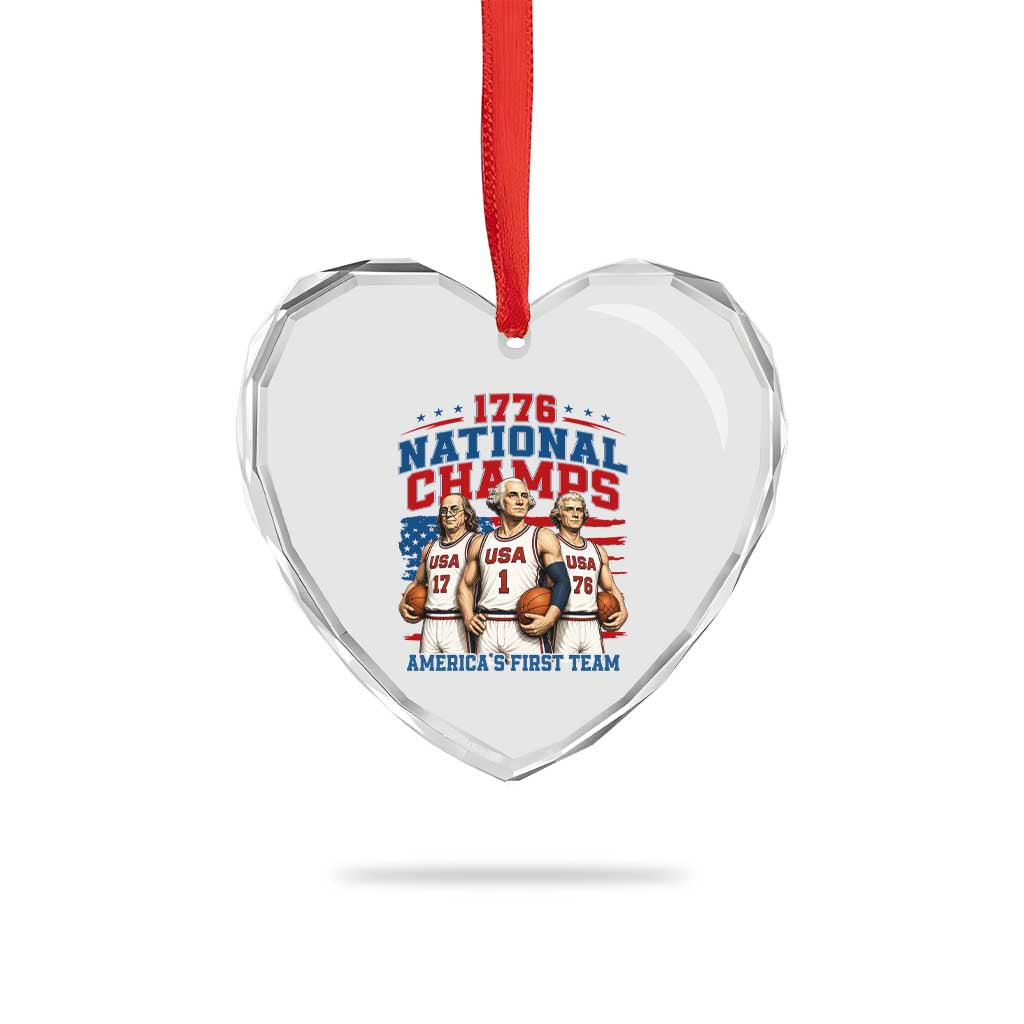 1776 National Champs Heart Crystal Glass Ornament Patriotic Founding Fathers Basketball Undefeated America