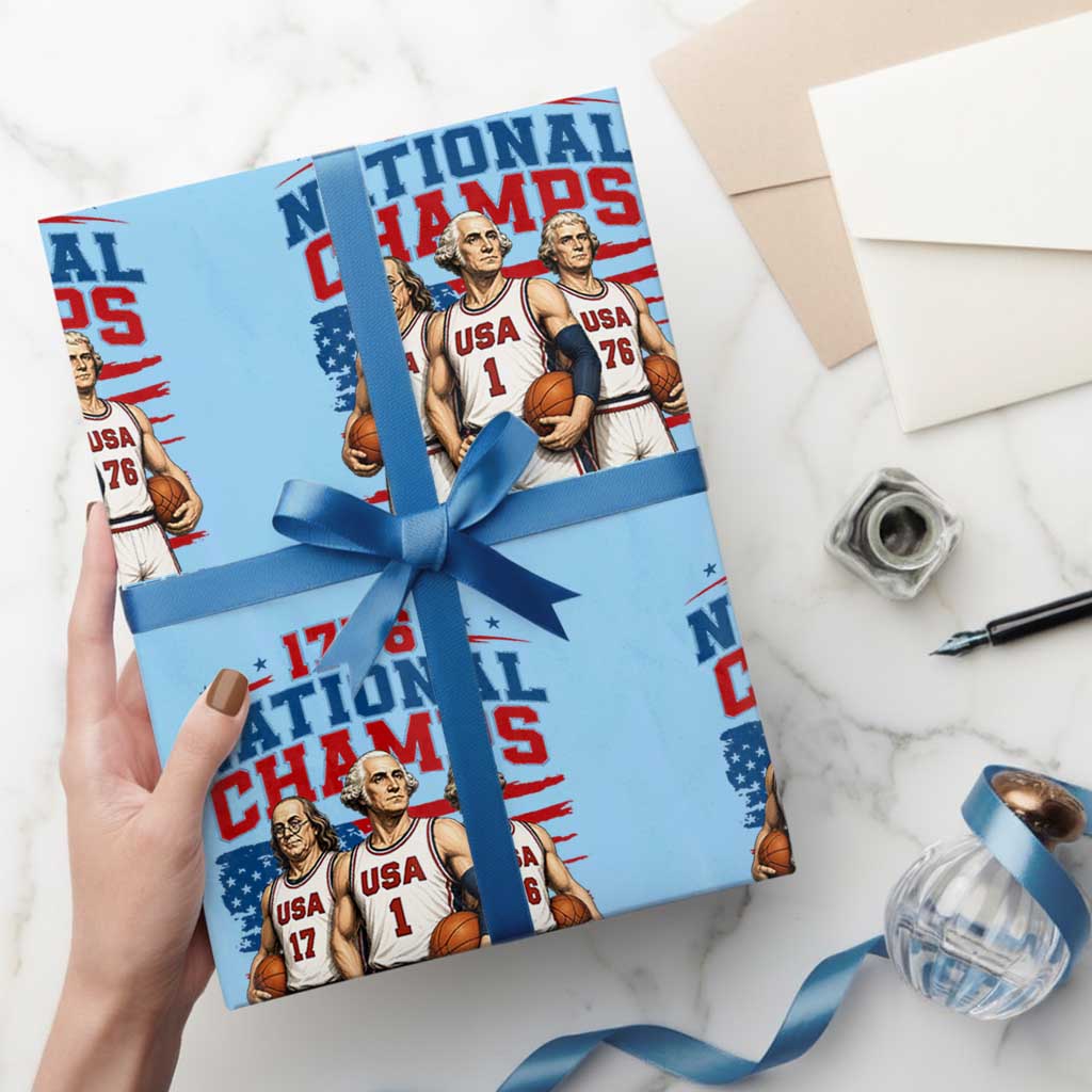 1776 National Champs Wrapping Paper Roll Patriotic Founding Fathers Basketball Undefeated America