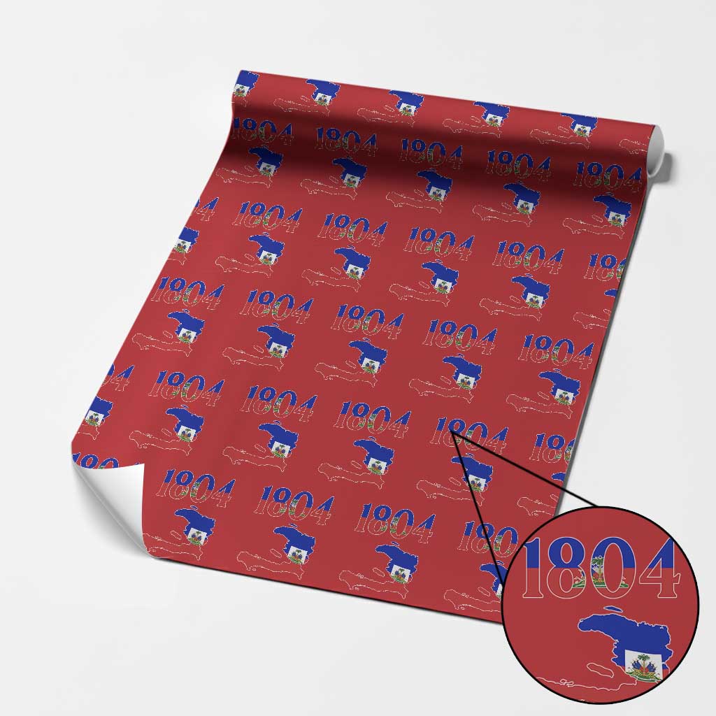 1804 Haiti Map and Flag Wrapping Paper Roll Haitian Heritage Pride Graphic TS02 Red Print Your Wear