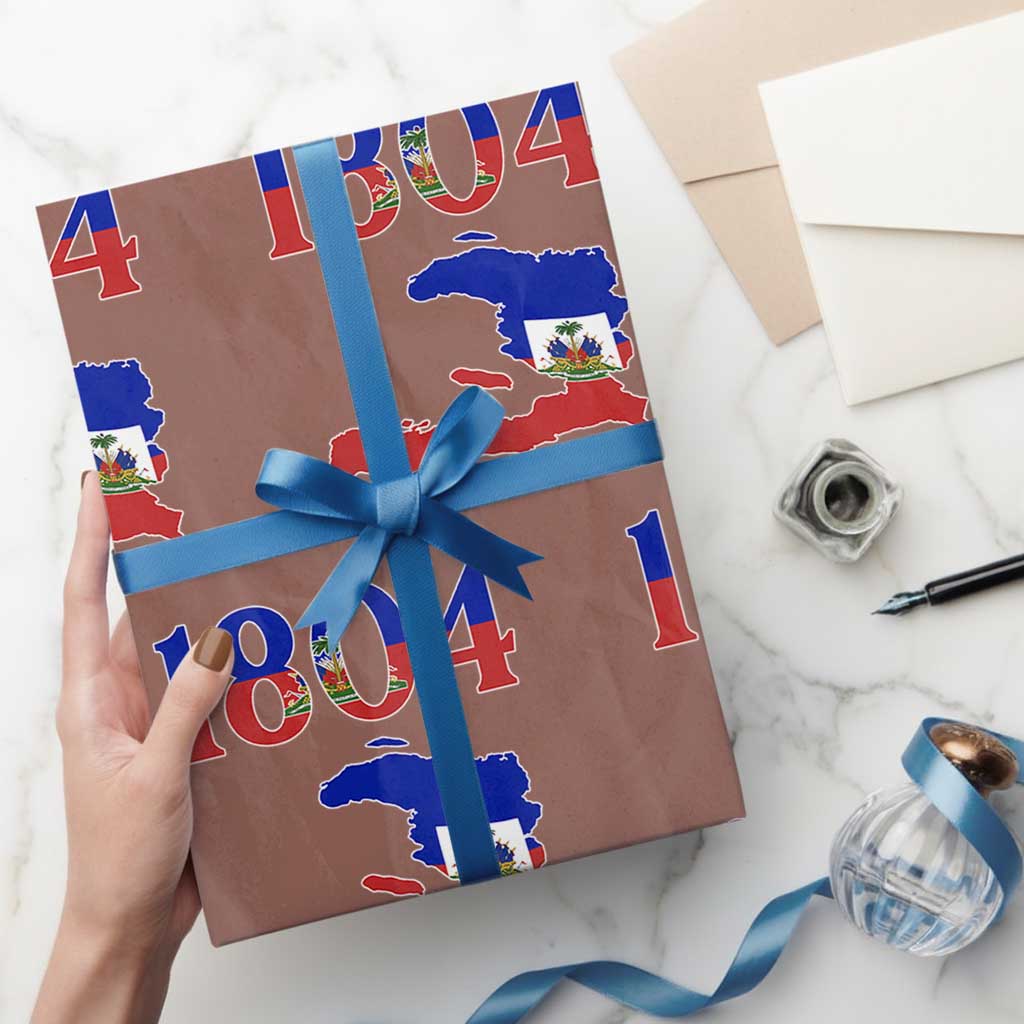 1804 Haiti Map and Flag Wrapping Paper Roll Haitian Heritage Pride Graphic TS02 Mocha Print Your Wear