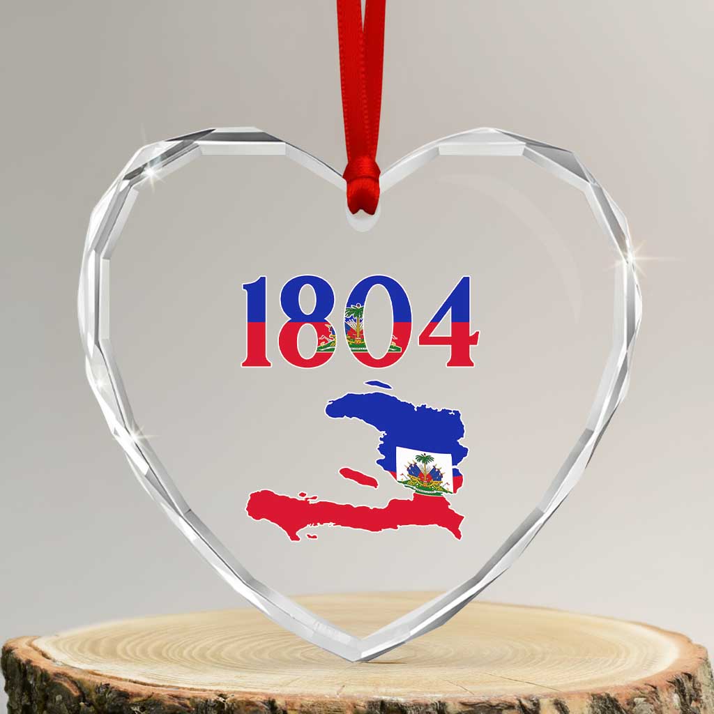 1804 Haiti Map and Flag Heart Crystal Glass Ornament Haitian Heritage Pride Graphic TS02 Transparent Glass 3'' Heart Print Your Wear