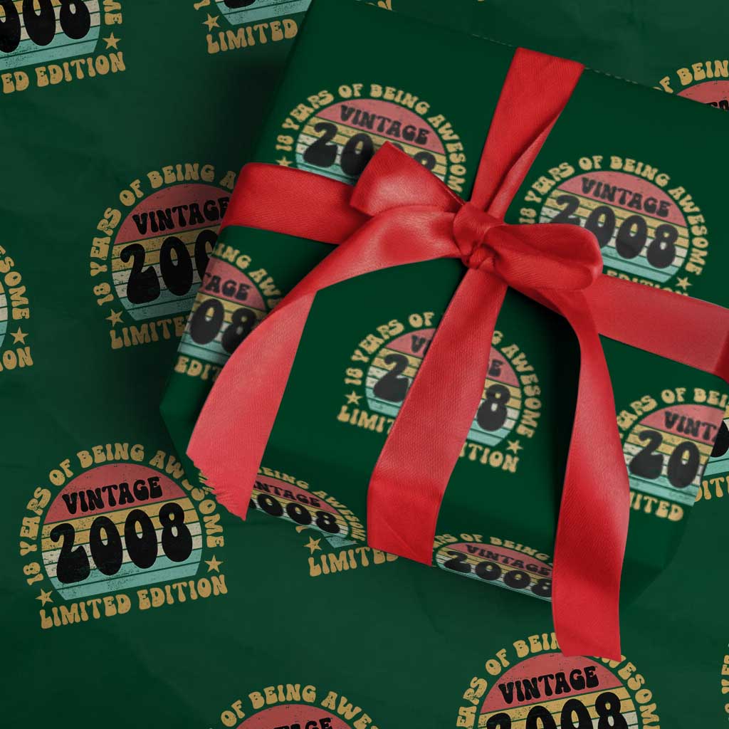 18th Birthday Wrapping Paper Roll Vintage 18yr 2008 Limited Edition 18 Year Old Gift TS10 Green Print Your Wear