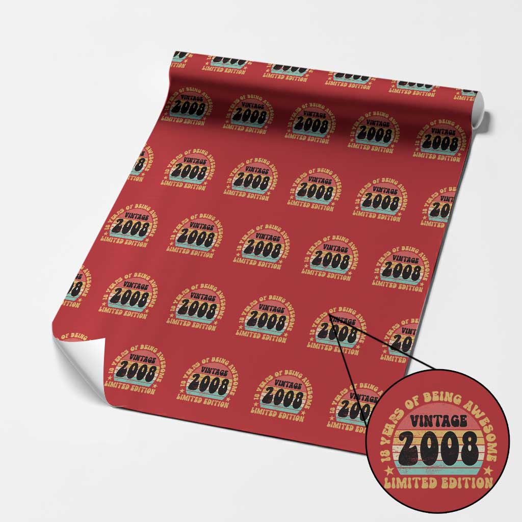 18th Birthday Wrapping Paper Roll Vintage 18yr 2008 Limited Edition 18 Year Old Gift TS10 Red Print Your Wear
