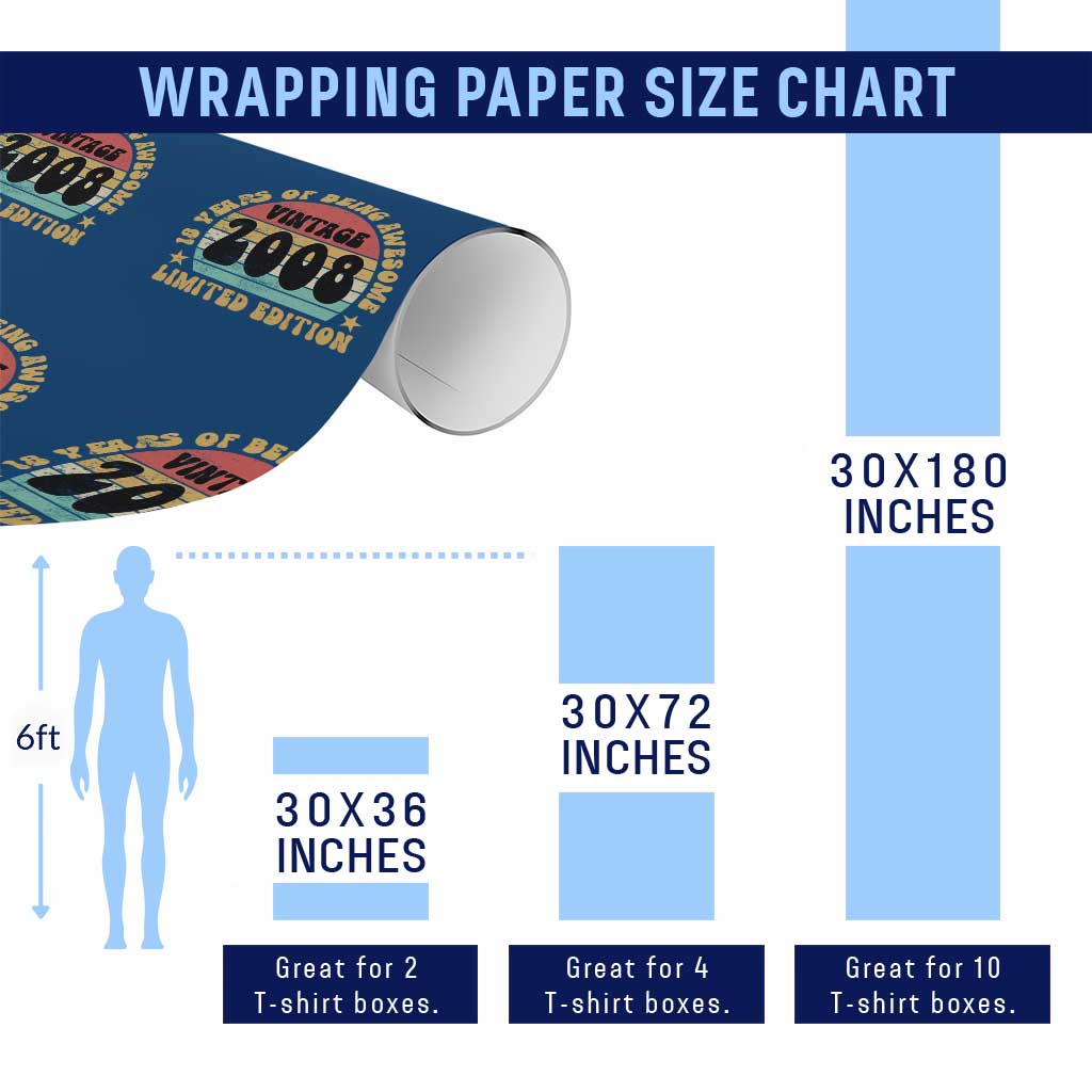 18th Birthday Wrapping Paper Roll Vintage 18yr 2008 Limited Edition 18 Year Old Gift TS10 Print Your Wear