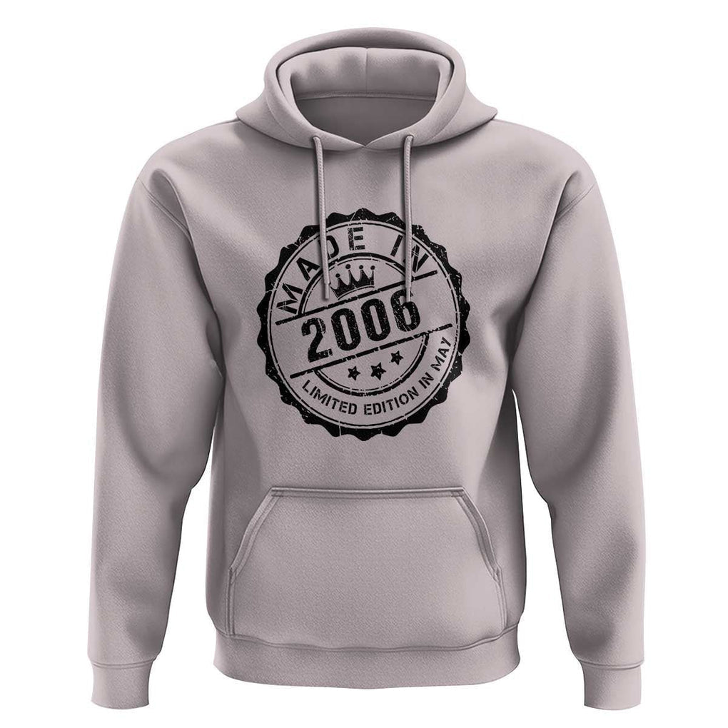 18th Birthday Hoodie Made In 2006 Limited Edition In May 18 Years Old Kid TS11 Ice Gray Print Your Wear