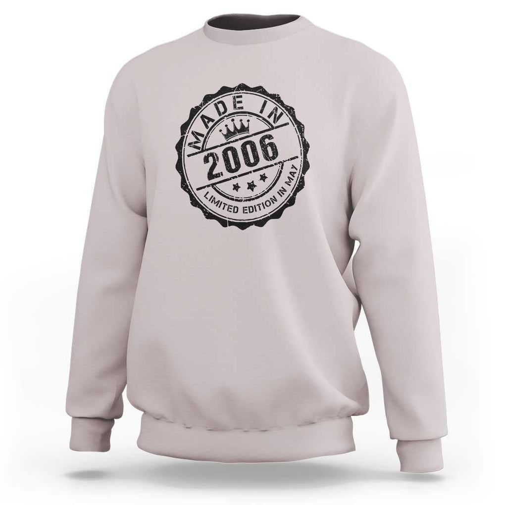 18th Birthday Sweatshirt Made In 2006 Limited Edition In May 18 Years Old Kid TS11 Ice Gray Print Your Wear