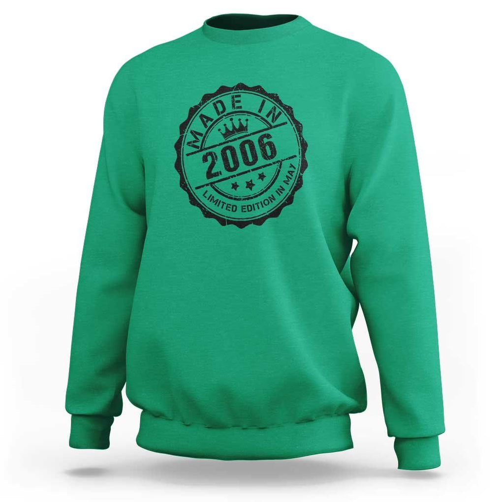 18th Birthday Sweatshirt Made In 2006 Limited Edition In May 18 Years Old Kid TS11 Irish Green Print Your Wear