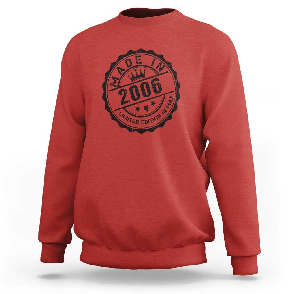 18th Birthday Sweatshirt Made In 2006 Limited Edition In May 18 Years Old Kid TS11 Red Print Your Wear