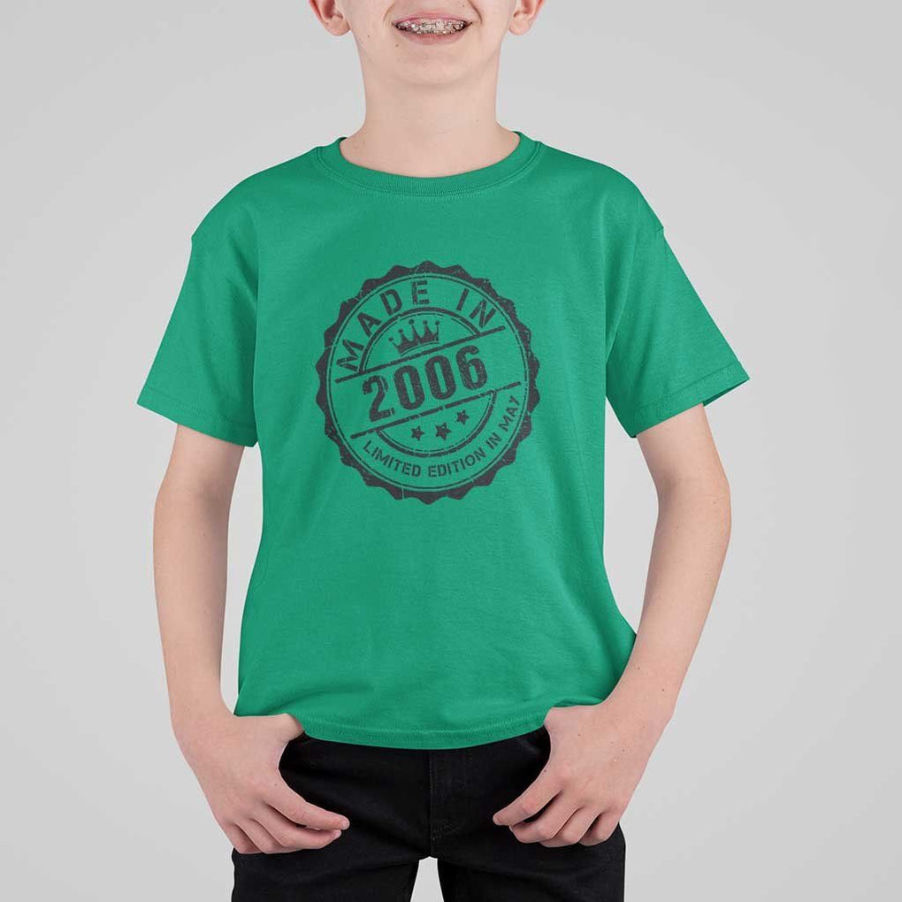 18th Birthday T Shirt For Kid Made In 2006 Limited Edition In May 18 Years Old Kid TS11 Irish Green Print Your Wear