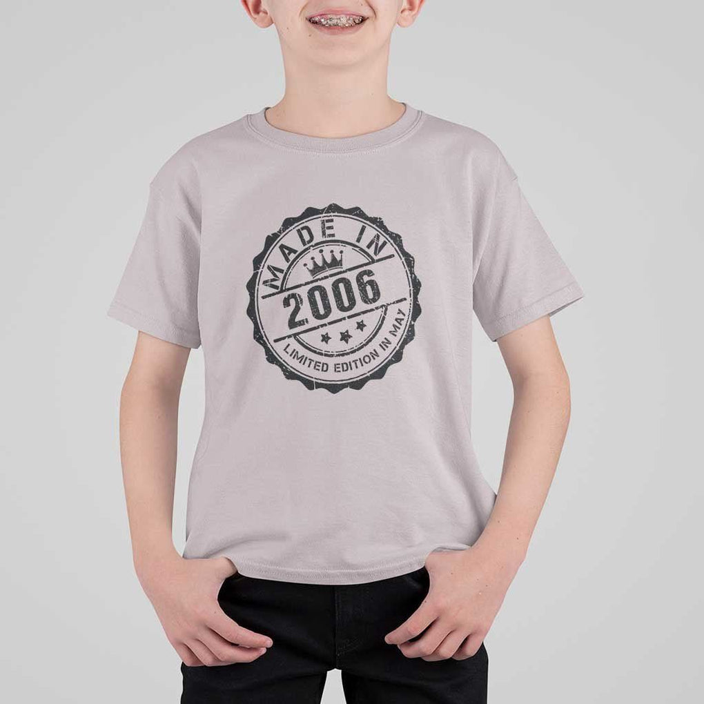 18th Birthday T Shirt For Kid Made In 2006 Limited Edition In May 18 Years Old Kid TS11 Ice Gray Print Your Wear