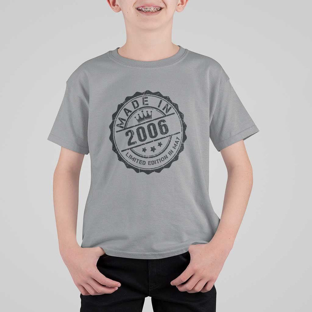 18th Birthday T Shirt For Kid Made In 2006 Limited Edition In May 18 Years Old Kid TS11 Sport Gray Print Your Wear