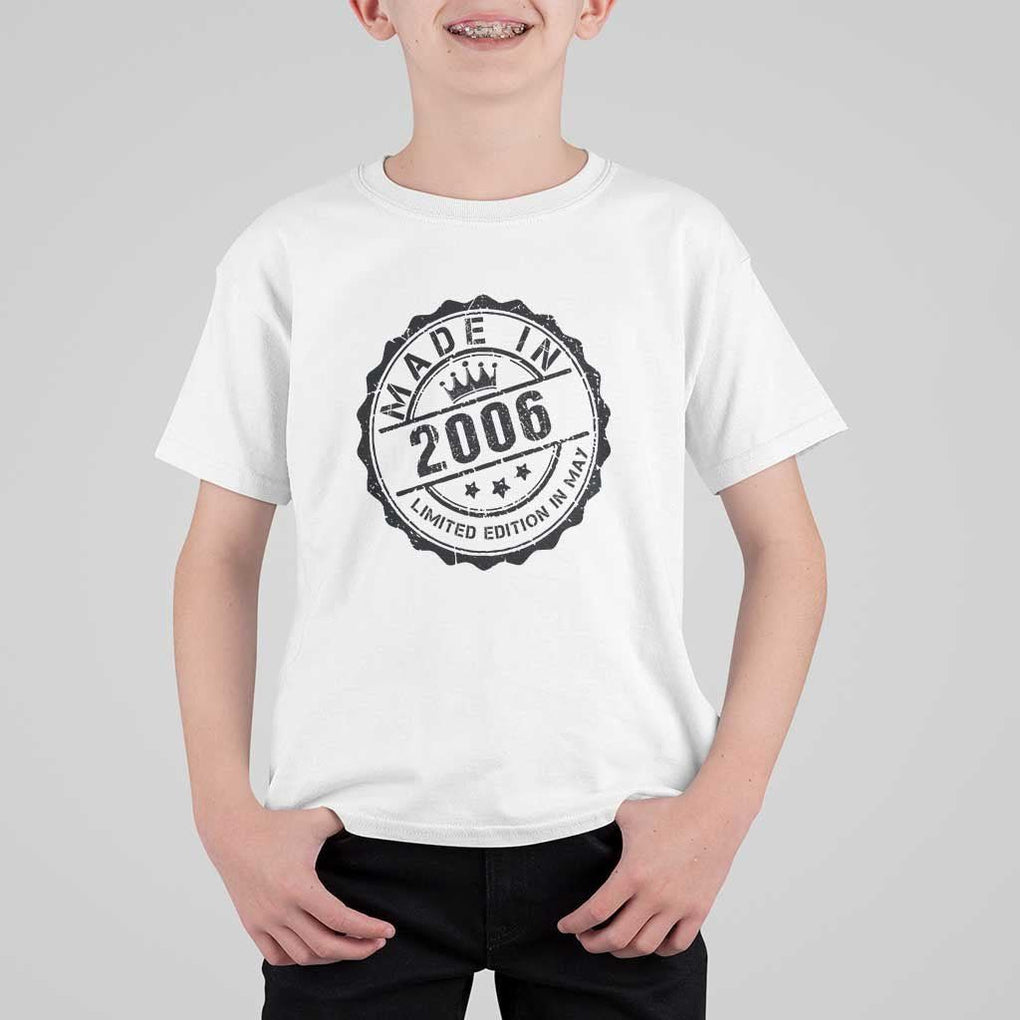 18th Birthday T Shirt For Kid Made In 2006 Limited Edition In May 18 Years Old Kid TS11 White Print Your Wear