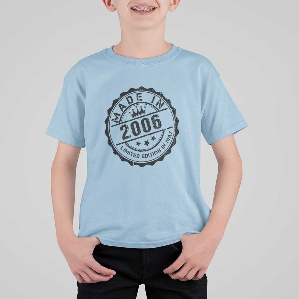 18th Birthday T Shirt For Kid Made In 2006 Limited Edition In May 18 Years Old Kid TS11 Light Blue Print Your Wear