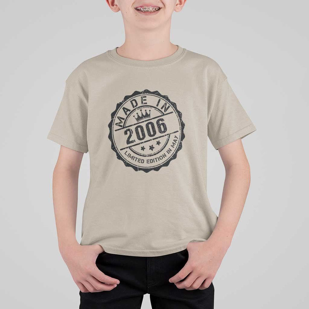 18th Birthday T Shirt For Kid Made In 2006 Limited Edition In May 18 Years Old Kid TS11 Sand Print Your Wear