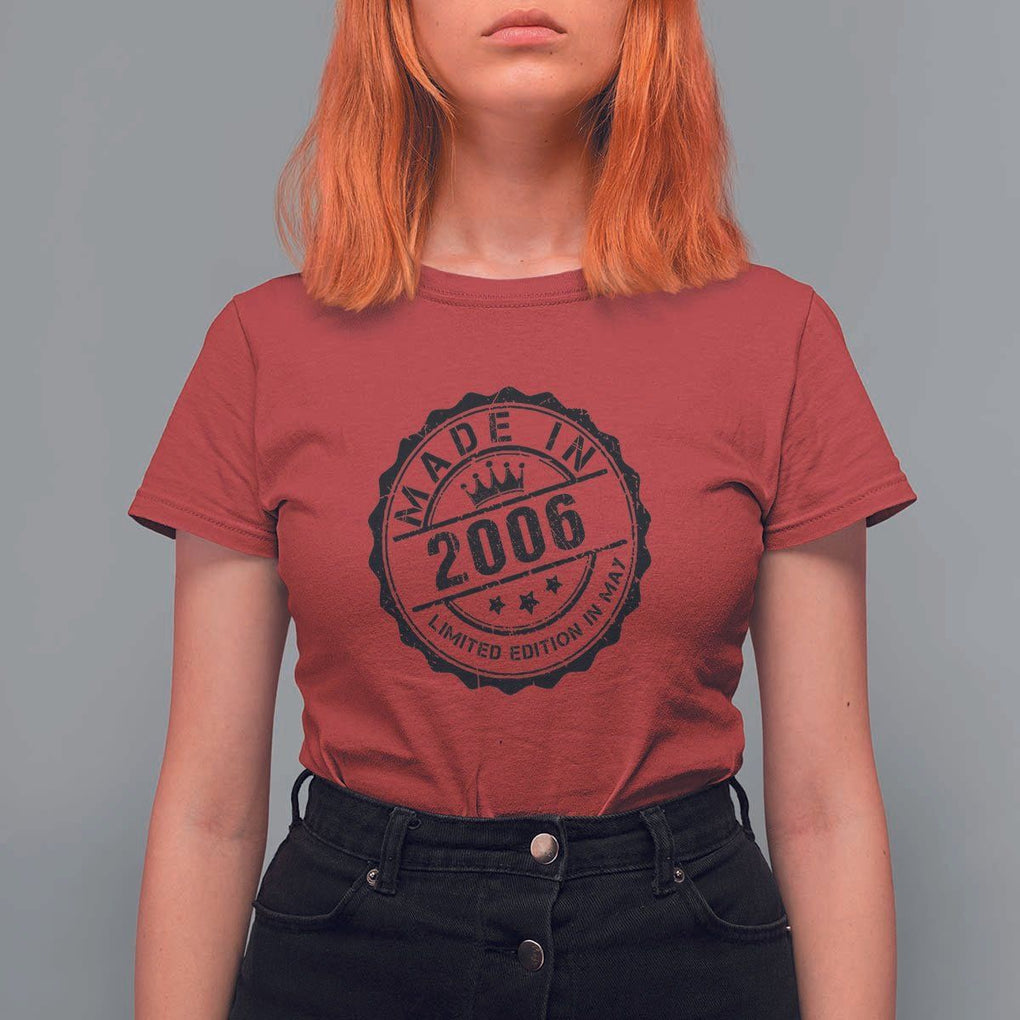 18th Birthday T Shirt For Women Made In 2006 Limited Edition In May 18 Years Old Kid TS11 Red Print Your Wear