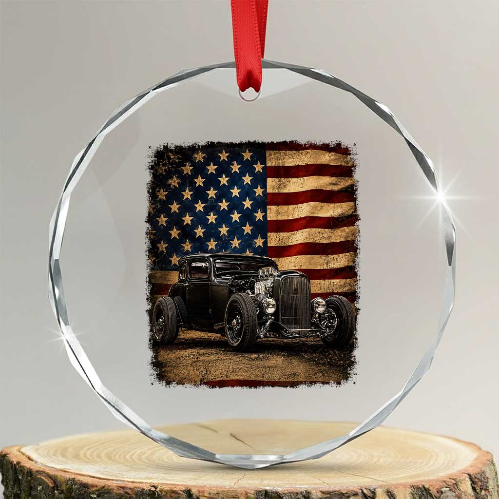 1932 American Classic Hotrod US Flag 4th of July Crystal Glass Ornament TS14 Transparent Glass 3'' Circle Print Your Wear