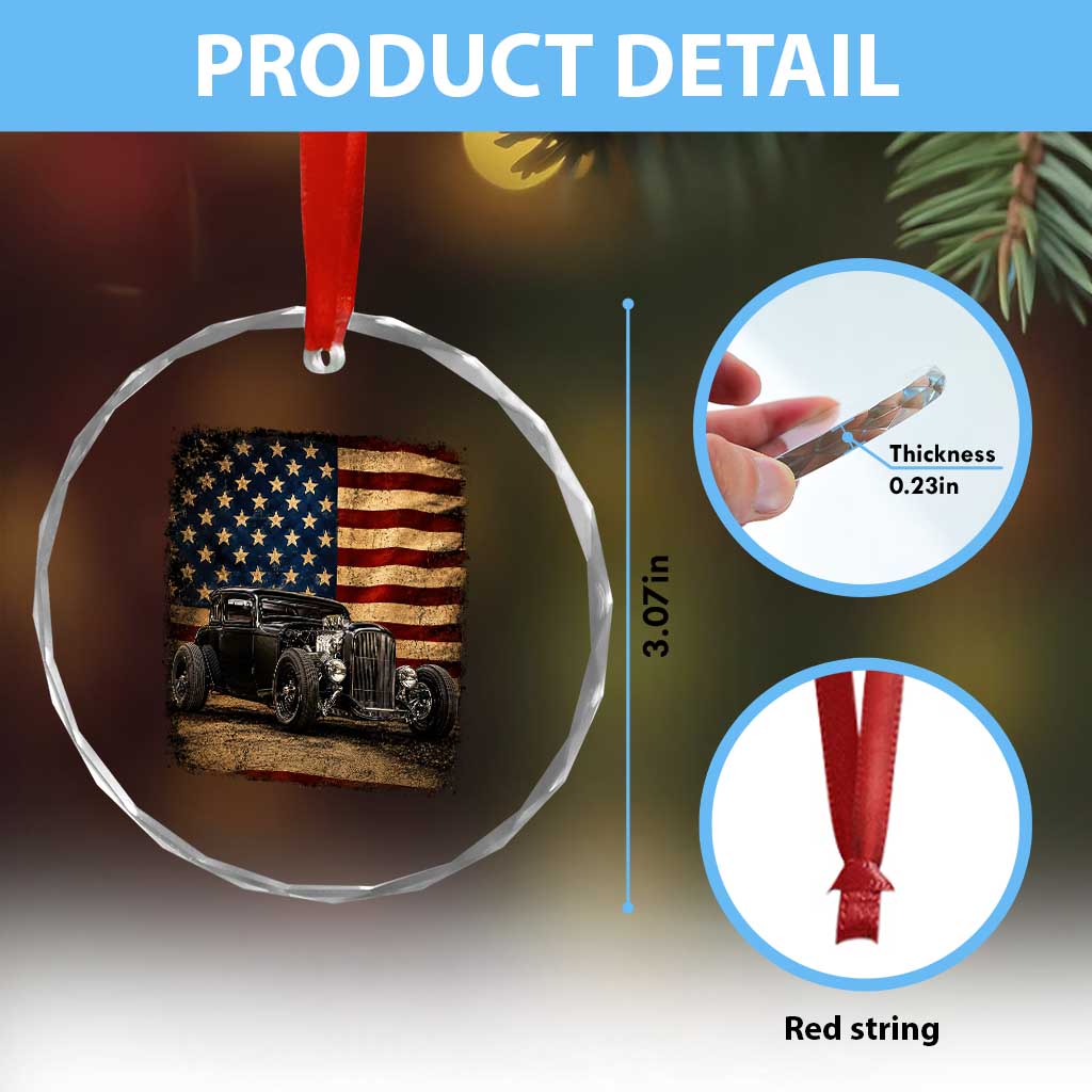1932 American Classic Hotrod US Flag 4th of July Crystal Glass Ornament