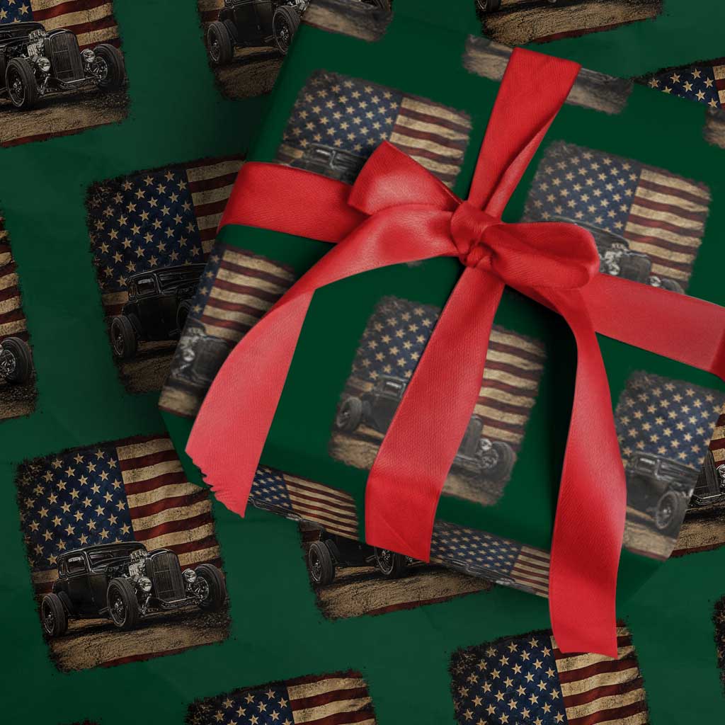 1932 American Classic Hotrod US Flag 4th of July Wrapping Paper Roll TS14 Green Print Your Wear