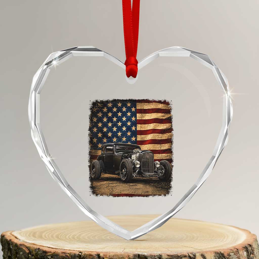 1932 American Classic Hotrod US Flag 4th of July Heart Crystal Glass Ornament TS14 Transparent Glass 3'' Heart Print Your Wear