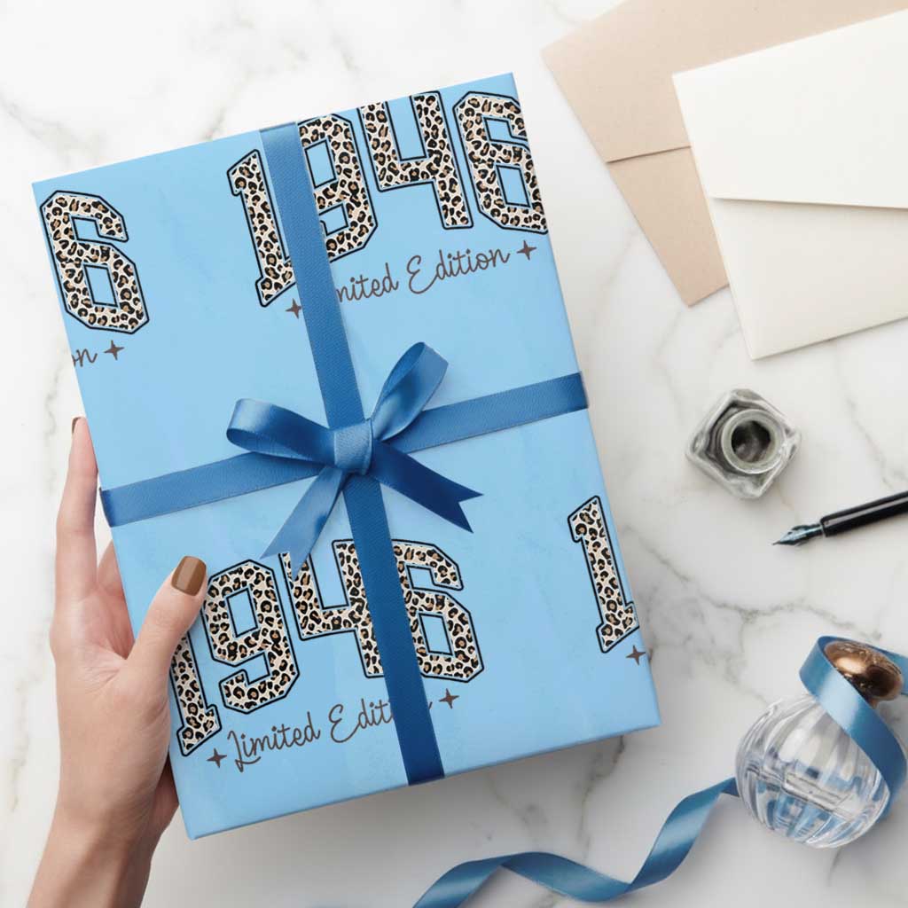 1946 Retro Birthday Wrapping Paper Roll 80 Year Old Leopard 80th Birthday Gifts For Women TS10 Light Blue Print Your Wear