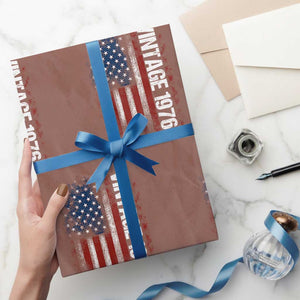 1976 Distressed American Flag Wrapping Paper Roll Patriotic 50th Birthday Graphic TS02 Mocha Print Your Wear