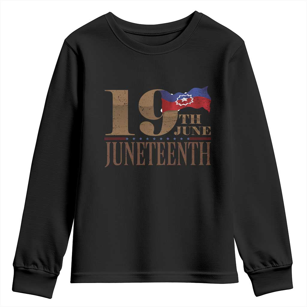 19th June Juneteenth Freedom Day Youth Sweatshirt Juneteenth Flag TS11 Black Print Your Wear
