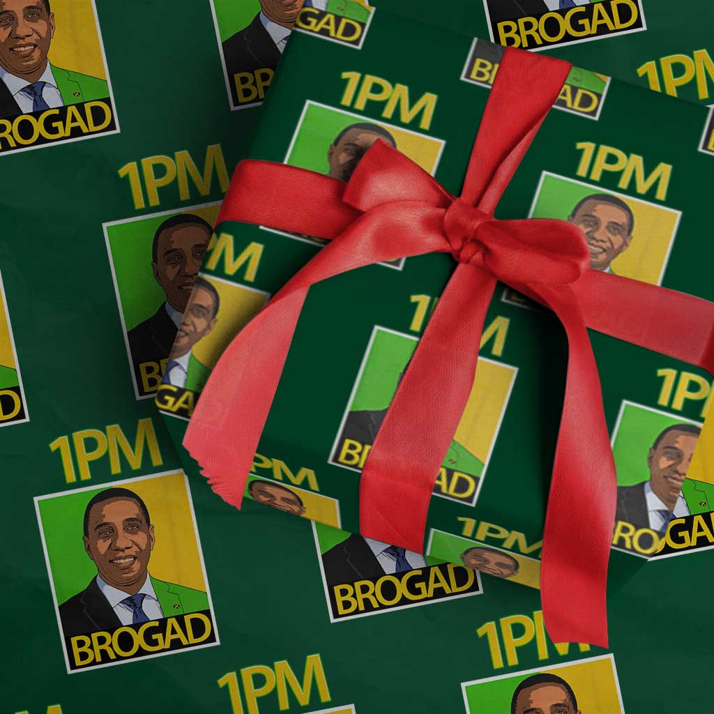 1PM BROGAD JLP Supporter Andrew Holness Wrapping Paper Roll Jamaica Labor Party Politics TS02 Green Print Your Wear