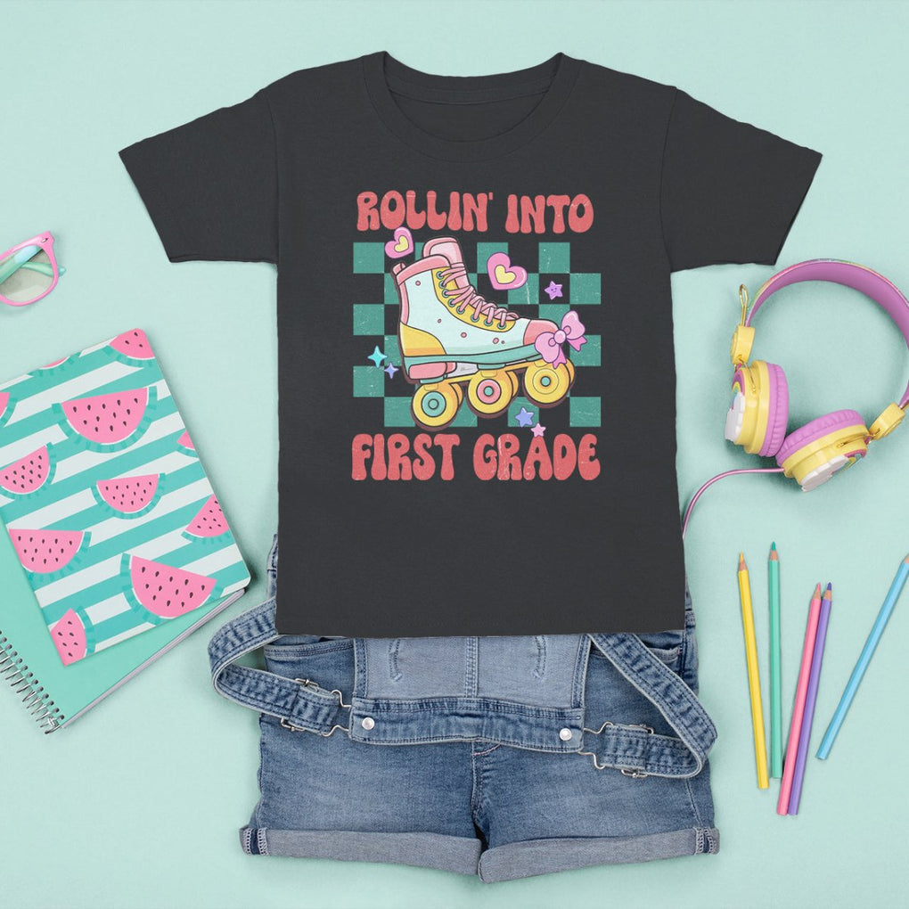 1st Grade T Shirt For Kid Rolling Into First Grade Roller Skate Back To School Girls TS02 Purple Printyourwear