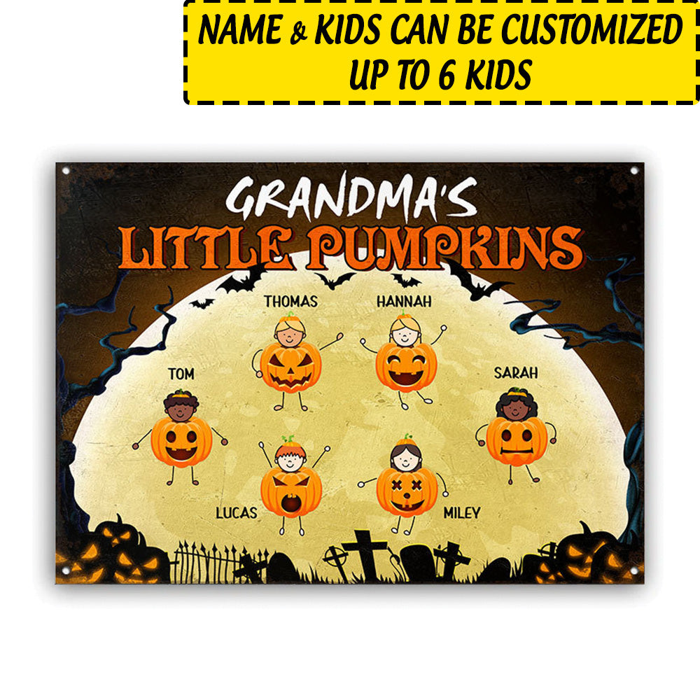 Halloween Personalized Metal Signs Grandmas Little Pumpkins CTM One Size 24x18 inch (60.96x45.72 cm) Custom - Printyourwear