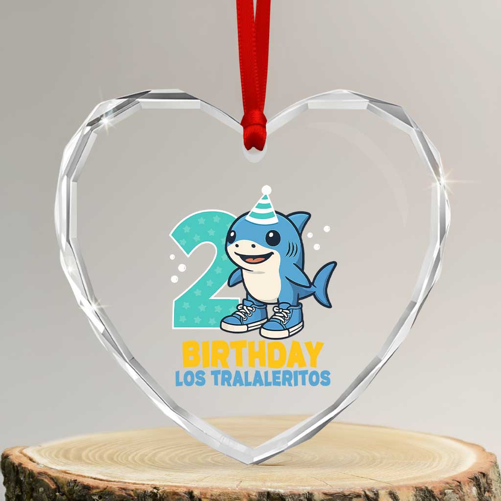 2 Years Old Birthday Brainrot Heart Crystal Glass Ornament Funny Tralalero Tralala Los Tralaleritos Meme Shark TS10 Transparent Glass 3'' Heart Print Your Wear