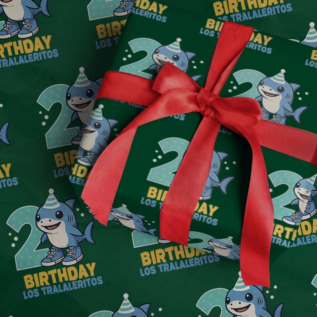 2 Years Old Birthday Brainrot Wrapping Paper Roll Funny Tralalero Tralala Los Tralaleritos Meme Shark TS10 Green Print Your Wear
