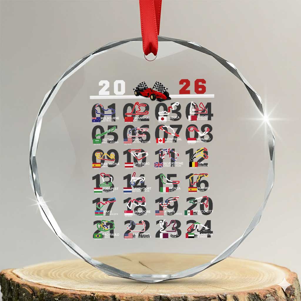 2026 Car Racing Circuit Crystal Glass Ornament International Race Track Schedule Graphic with Flags TS02 Transparent Glass 3'' Circle Print Your Wear