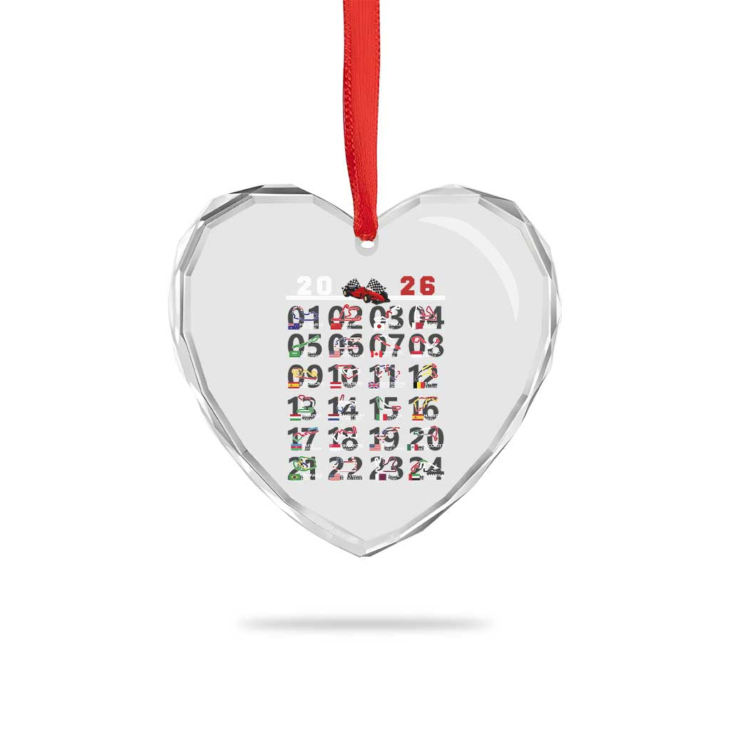 2026 Car Racing Circuit Heart Crystal Glass Ornament International Race Track Schedule Graphic with Flags TS02 Print Your Wear