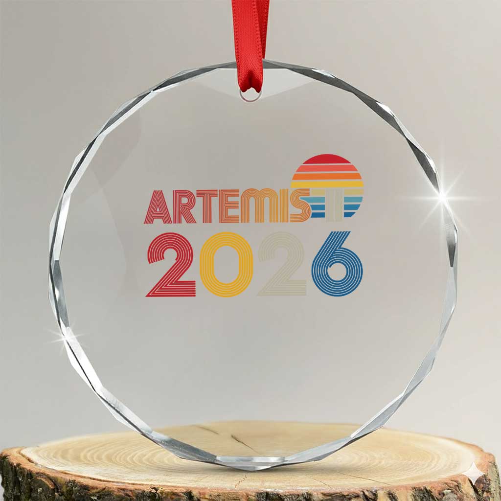 2026 Lunar Mission Retro Sunset Crystal Glass Ornament Vintage Space Exploration Astronomy Enthusiasts Sci-Fi Lovers TS02 Transparent Glass 3'' Circle Print Your Wear