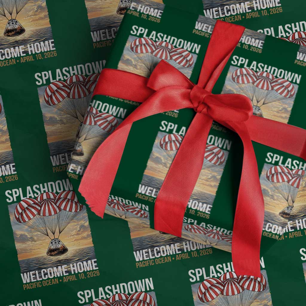 2026 Lunar Mission Splashdown Welcome Home Wrapping Paper Roll Pacific Ocean April 10 Vintage Capsule Recovery Graphic TS02 Green Print Your Wear