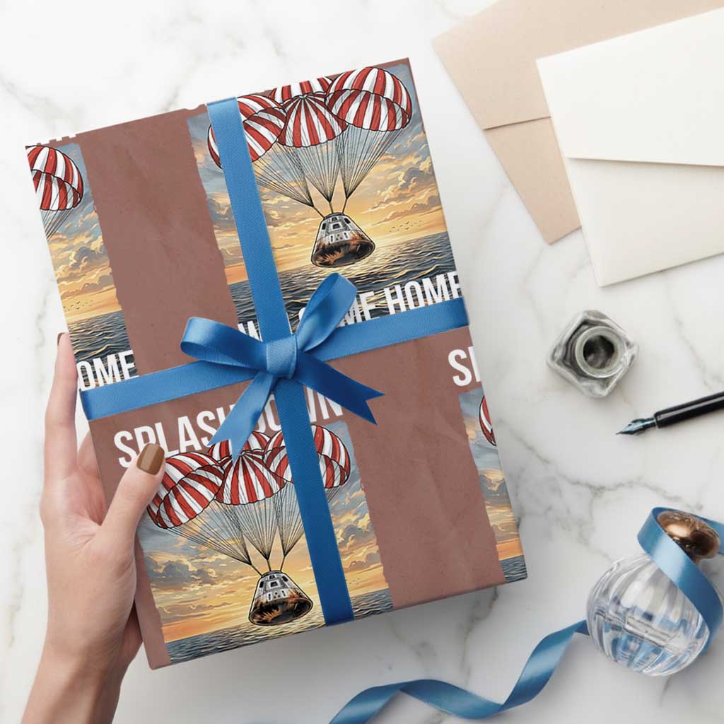 2026 Lunar Mission Splashdown Welcome Home Wrapping Paper Roll Pacific Ocean April 10 Vintage Capsule Recovery Graphic TS02 Mocha Print Your Wear