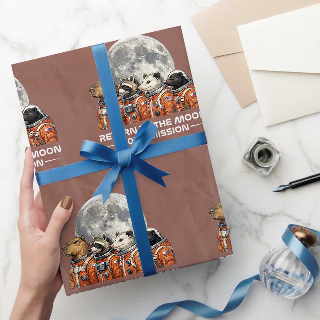 2026 Mission Lunar Orbit Animal Crew Wrapping Paper Roll Funny Capybara Raccoon Opossum Skunk Astronauts TS02 Mocha Print Your Wear
