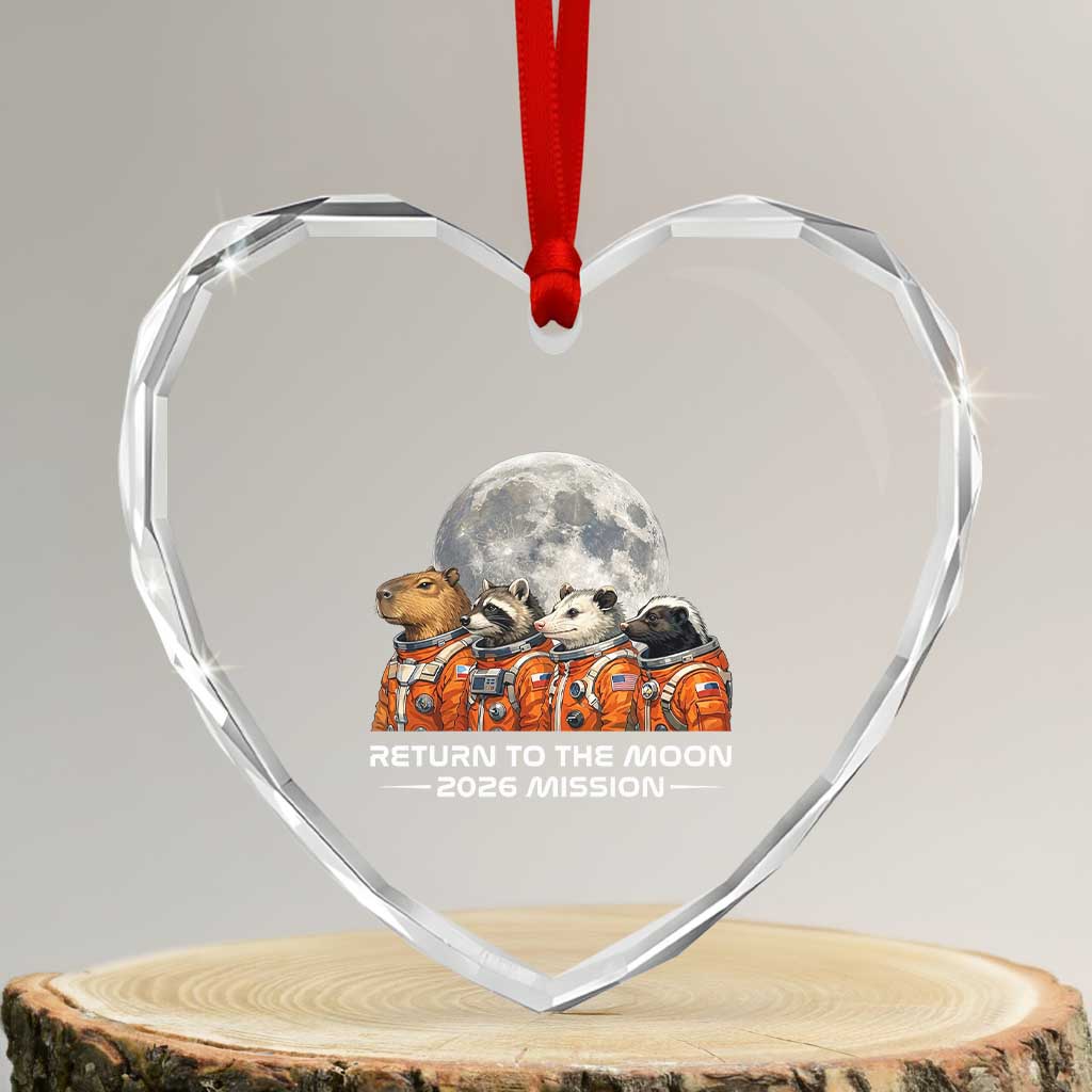 2026 Mission Lunar Orbit Animal Crew Heart Crystal Glass Ornament Funny Capybara Raccoon Opossum Skunk Astronauts TS02 Transparent Glass 3'' Heart Print Your Wear