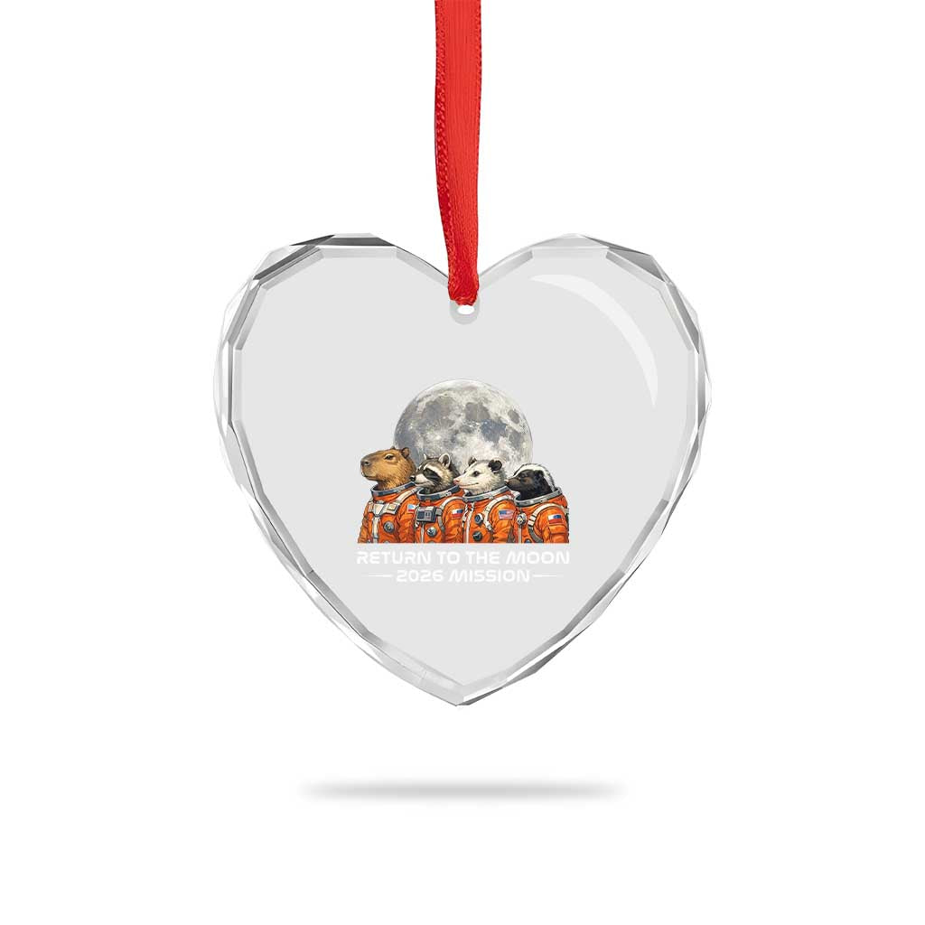 2026 Mission Lunar Orbit Animal Crew Heart Crystal Glass Ornament Funny Capybara Raccoon Opossum Skunk Astronauts TS02 Print Your Wear