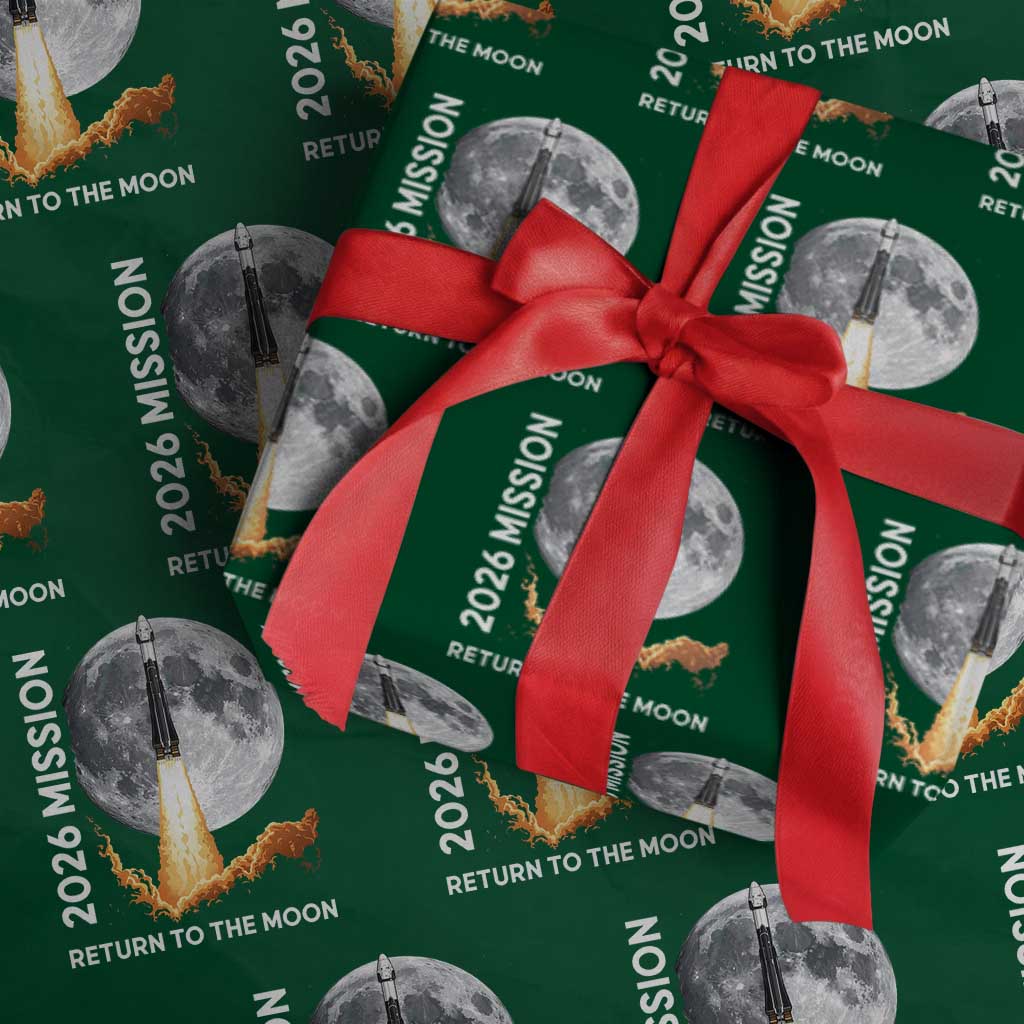 2026 Return to the Moon Mission Wrapping Paper Roll Realistic Rocket Launch Lunar Graphic Space Exploration TS02 Green Print Your Wear