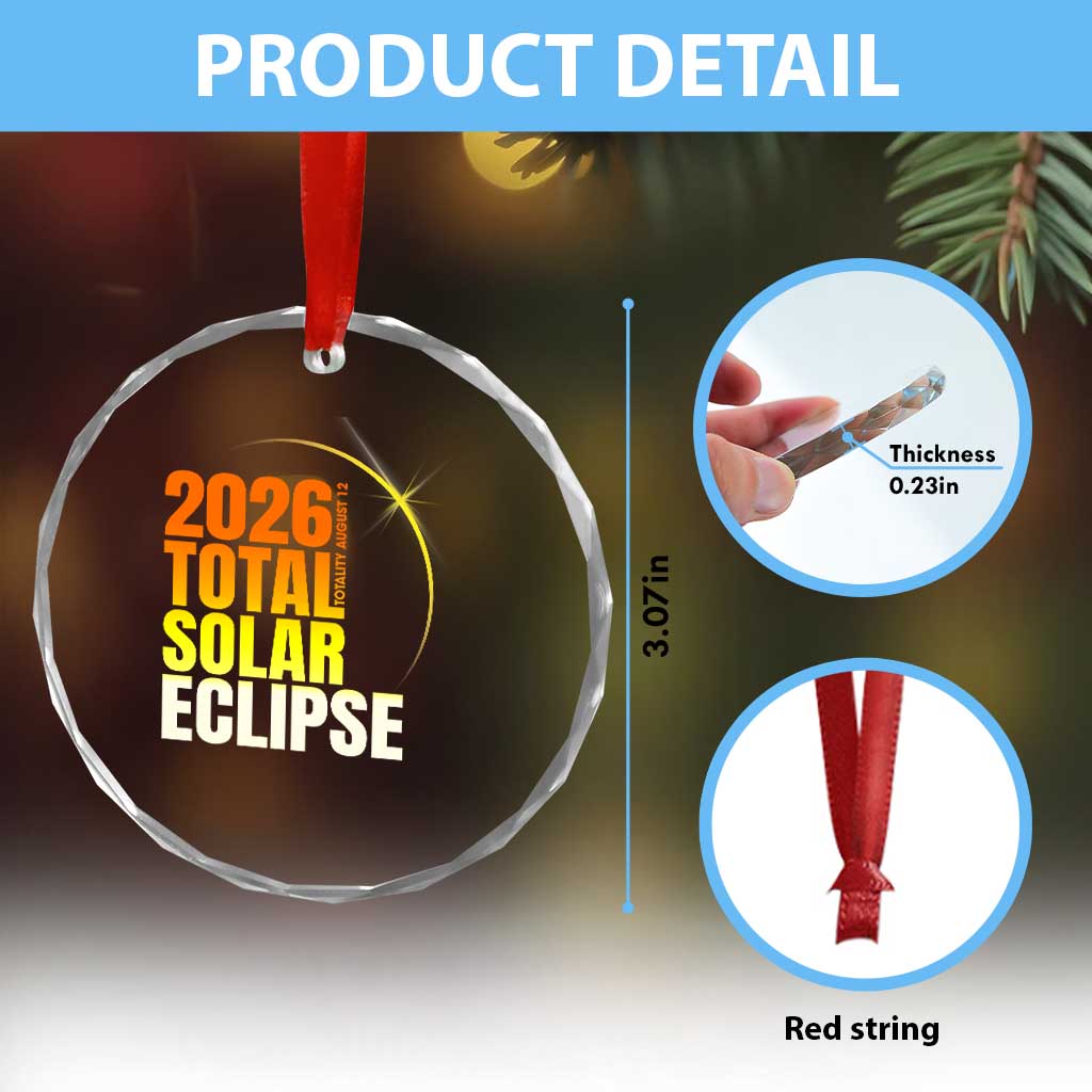 2026 Total Solar Eclipse August 12 Crystal Glass Ornament Totality Modern Space Graphic TS02 Print Your Wear