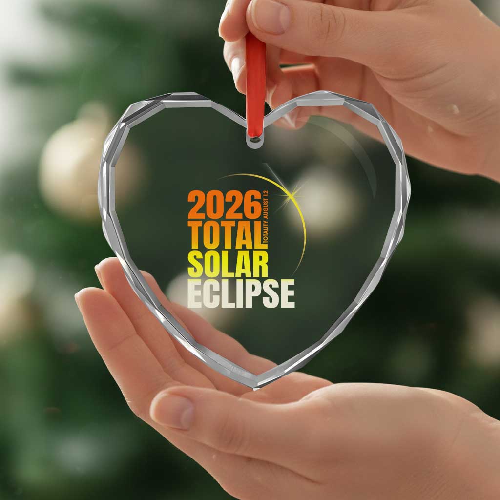 2026 Total Solar Eclipse August 12 Heart Crystal Glass Ornament Totality Modern Space Graphic TS02 Print Your Wear