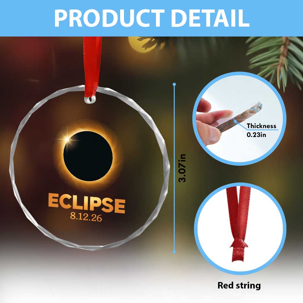 2026 Total Solar Eclipse Crystal Glass Ornament August 12 Totality Astronomy Souvenir TS02 Print Your Wear