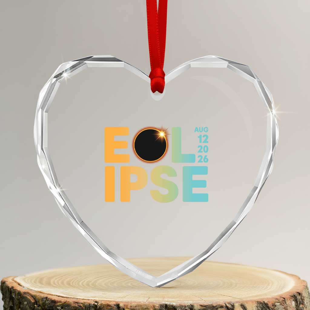 2026 Total Solar Eclipse Retro Typography Heart Crystal Glass Ornament August 12 Totality Astronomy Gift