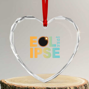 2026 Total Solar Eclipse Retro Typography Heart Crystal Glass Ornament August 12 Totality Astronomy Gift
